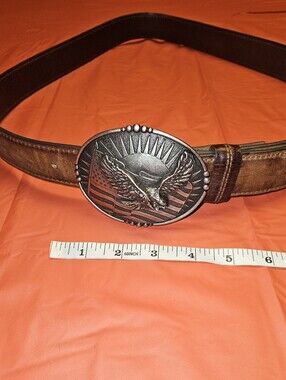 Boot Barn Leather Belt w/Patriotic Eagle Buckle Vintage Size 40